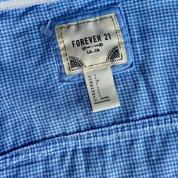 Forever 21 Soft Cotton Gauze Blue & White Checkered Button Down Shirt – Size S - Picture 3 of 8